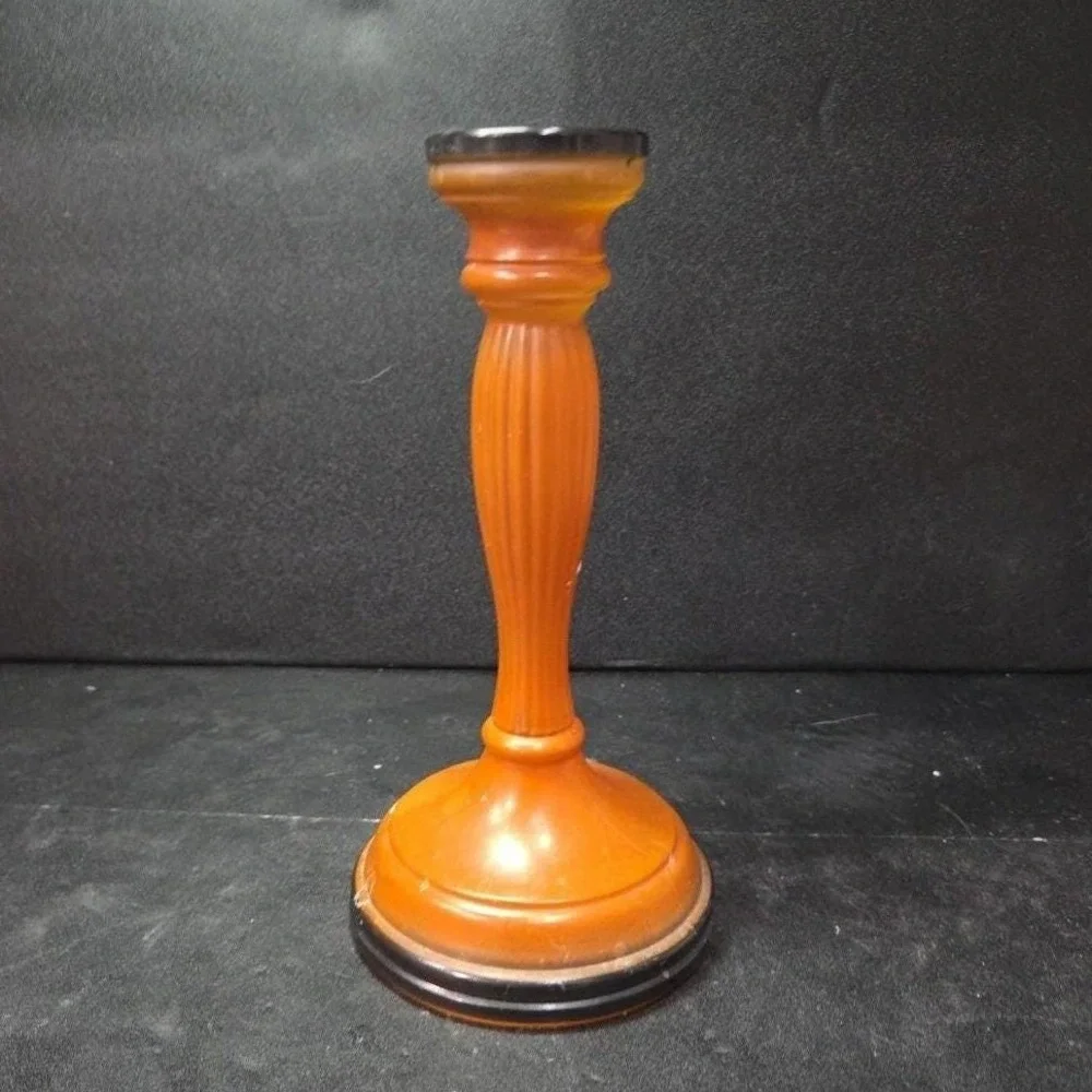 Halloween Matte Painted Glass‎ Candlestick, Orange & Black Candle Holder, Fall